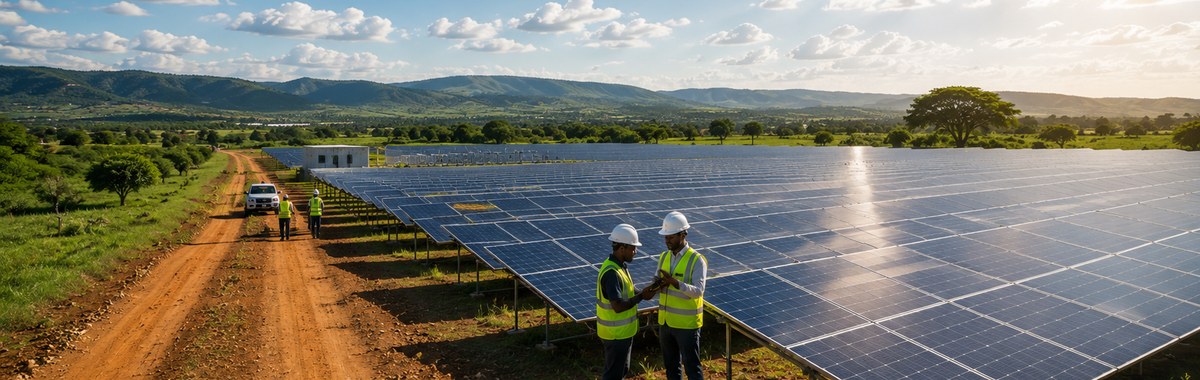 Engineers inspecting a solar farm in Nigeria
